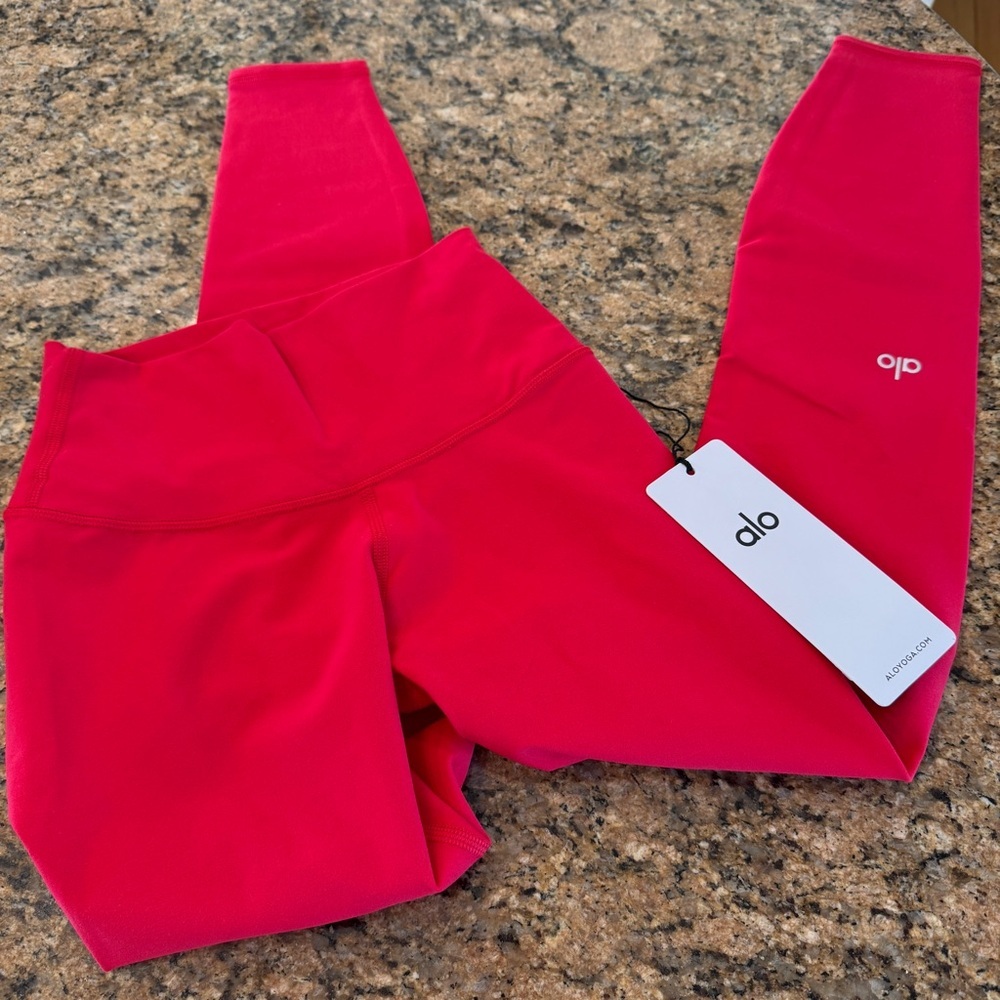 NWT Alo Bold Red Alosoft Leggings High Waisted 7/8 Pants Yoga Workout Brand New